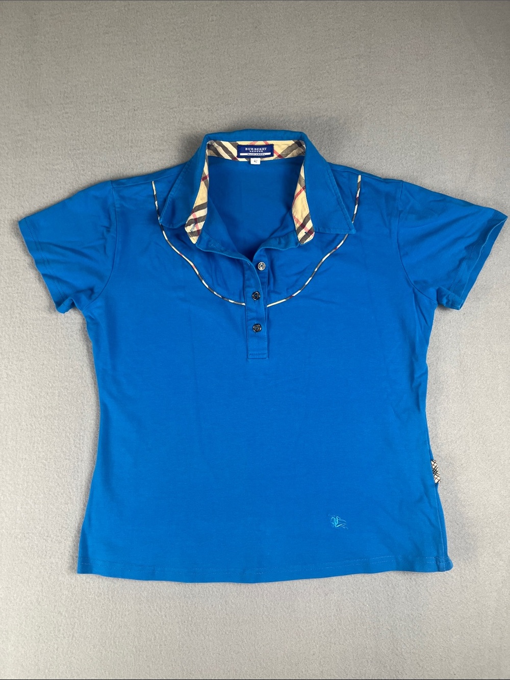 Burberry Blue Label Polo Shirt Size 42 Blue Nova Check Collar Stretch Japan